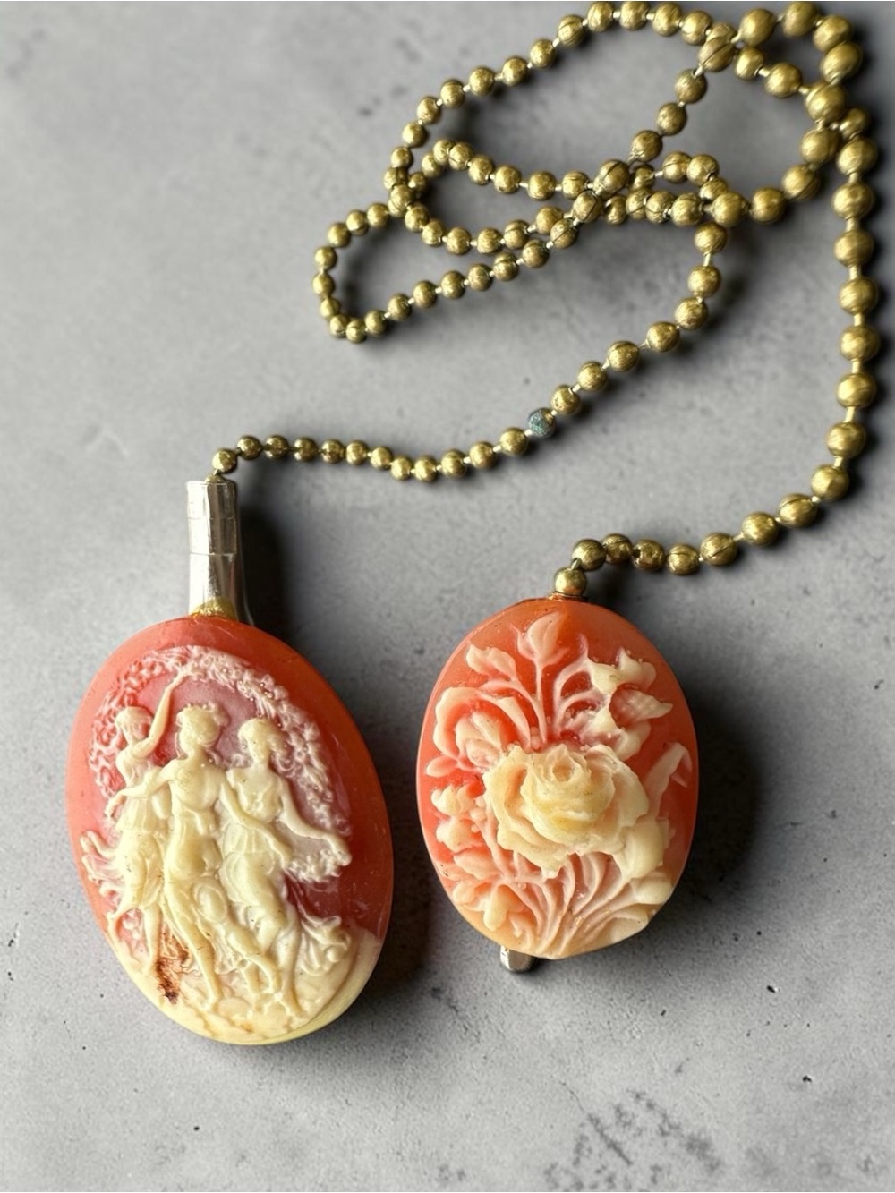 Hand-Carved Coral Cameo Pendant Necklace - Coral & Cream